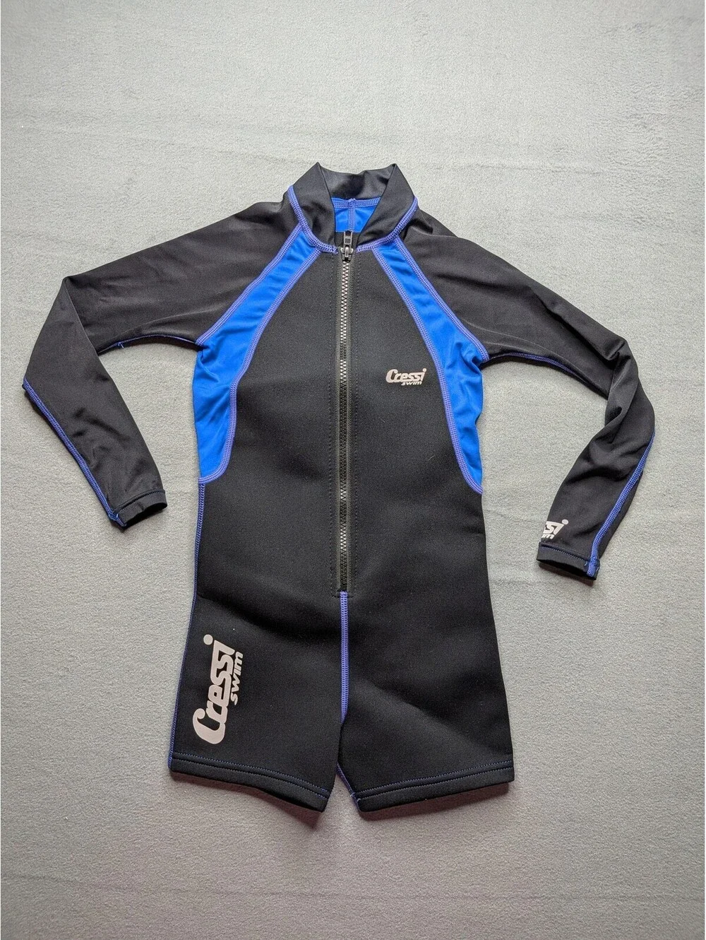 Cressi Wetsuit Kids L Black Blue Long Sleeve Shorty Swim Surf Neoprene Zip